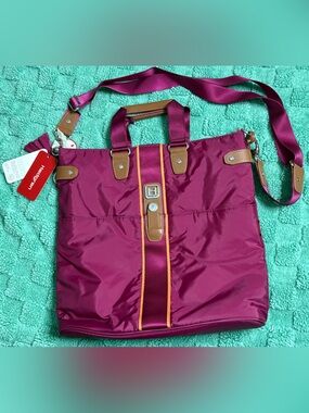 Magenta Nylon Convertible Tote Bag with Adjustable Strap